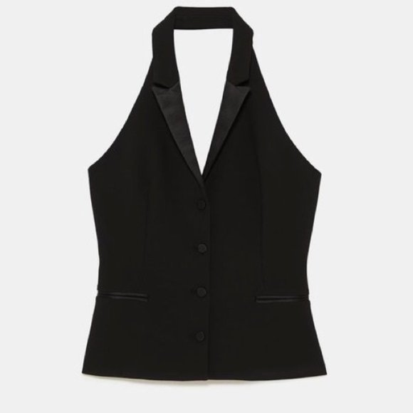 Nwt Zara Black Halter Neck Tuxedo Vest 